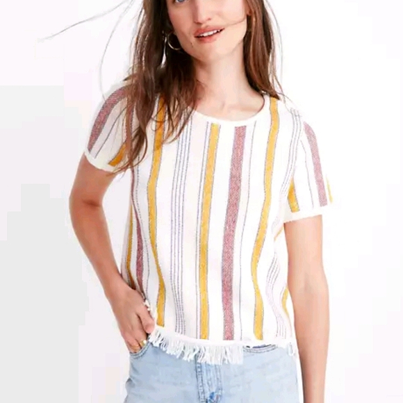 Madewell Tops - Madewell Blakely Stripe Sweater Tee Fringe Hem S